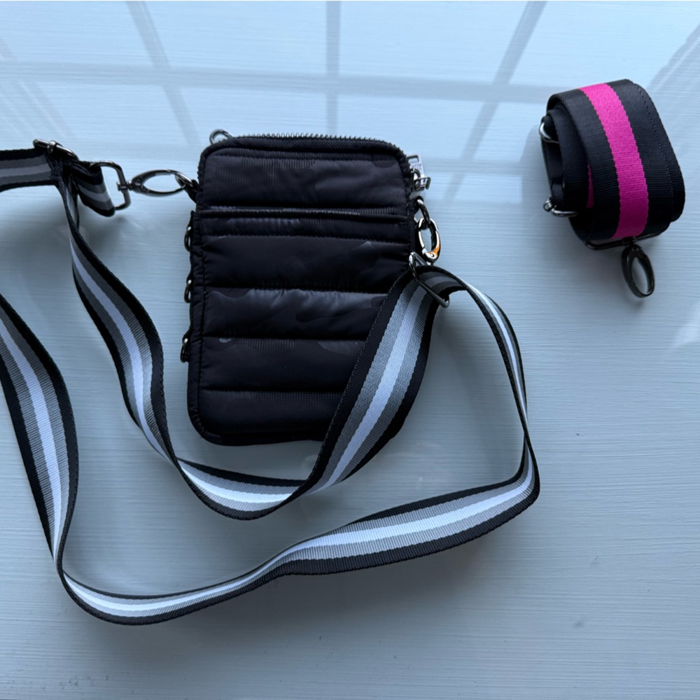 Think Rolyn Black Crossbody Bag with Gray Strap (comes w/ pink strap)